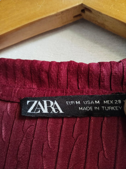 ZARA|M|BUST 16|BURGUNDY RIBBED BUTTON-FRONT CROP CARDIGAN TOP