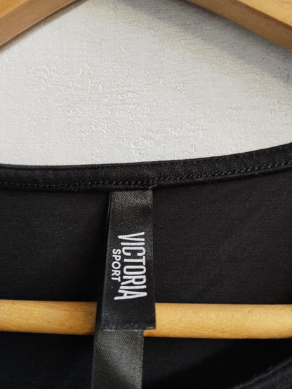 VICTORIA SPORTS|M|BUST 15.5| BLACK LONG SLEEVE CROP TOP