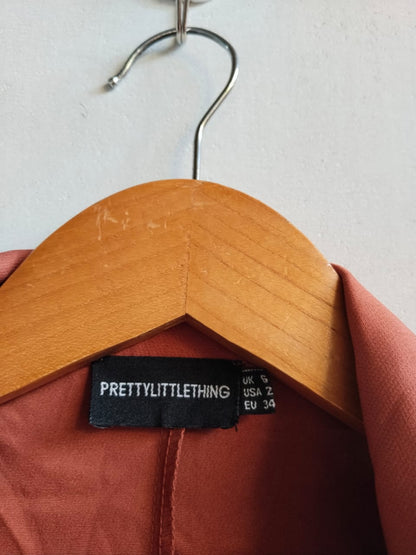 PRETTY LITTLE THING|XS|S|BROWN CHAIN TIE CROP SHIRT