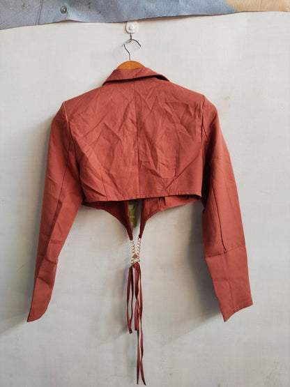 PRETTY LITTLE THING|XS|S|BROWN CHAIN TIE CROP SHIRT