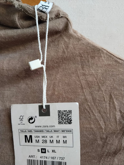 ZARA|M|BUST 13|LIGHT BROWN RUCHED TURTLENECK TOP