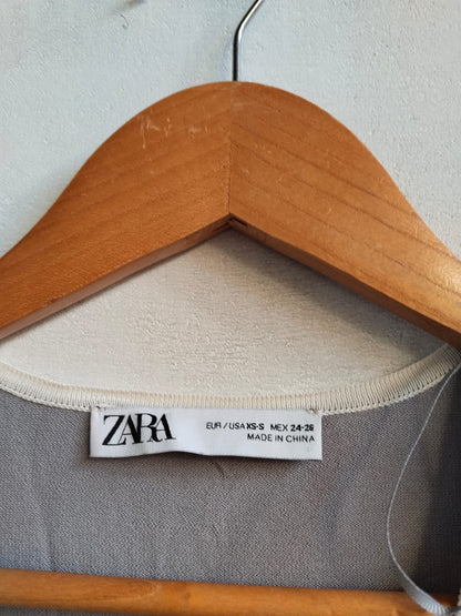 ZARA|XS/S|BUST22|GREY V-NECK MAXI TUNIC DRESS WITH WHITE TRIM