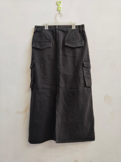 BLACK DENIM CARGO MIDI SKIRT|L|WAIST 32