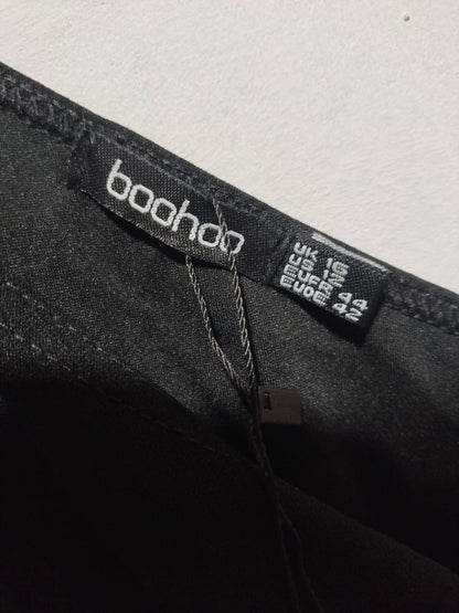 BOOHOO|L/XL|BUST 18|BLACK ONE-SHOULDER DRAPED TULIP HEM MIDI DRESS.