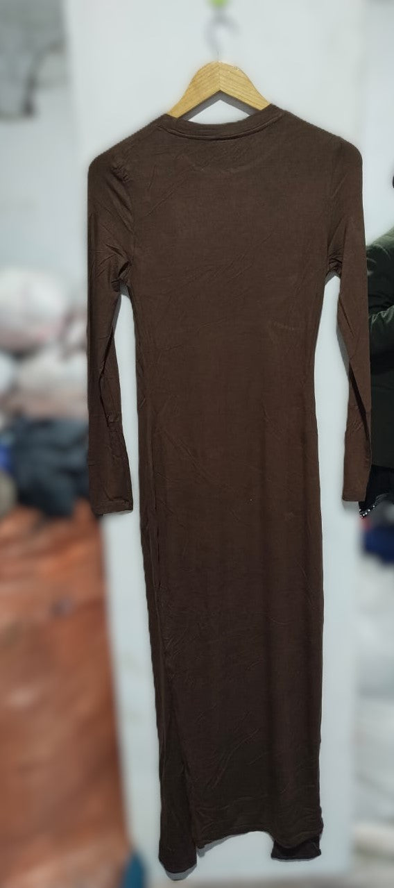 SHEIN|S|BUST 15|LUNE CREW NECK LONG SLEEVE MAXI MOCHA BROWN DRESS