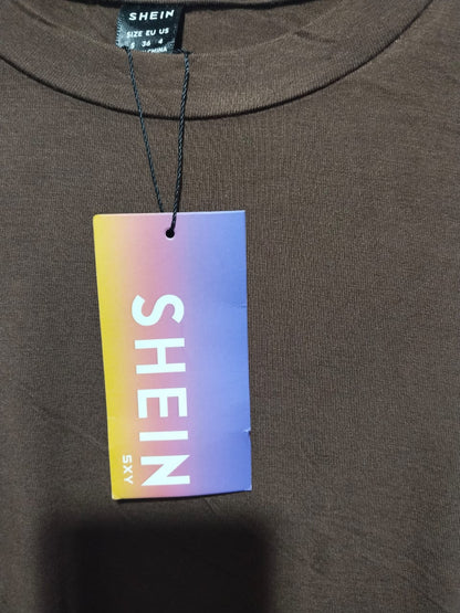 SHEIN|S|BUST 15|LUNE CREW NECK LONG SLEEVE MAXI MOCHA BROWN DRESS