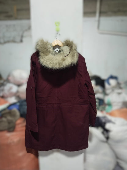 ASOS|XL/XXL|BUST 26|MAROON FAUX FUR HOODED LONGLINE PARKA JACKET