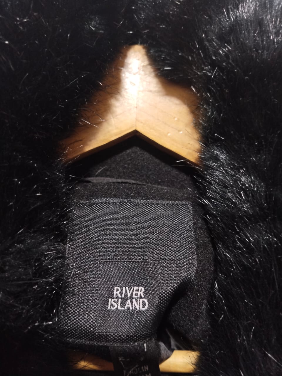 RIVER ISLAND|M|BUST 19| Black Double-Breasted Coat With Faux Fur Trim