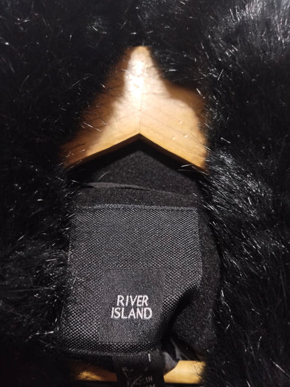 RIVER ISLAND|M|BUST 19| Black Double-Breasted Coat With Faux Fur Trim