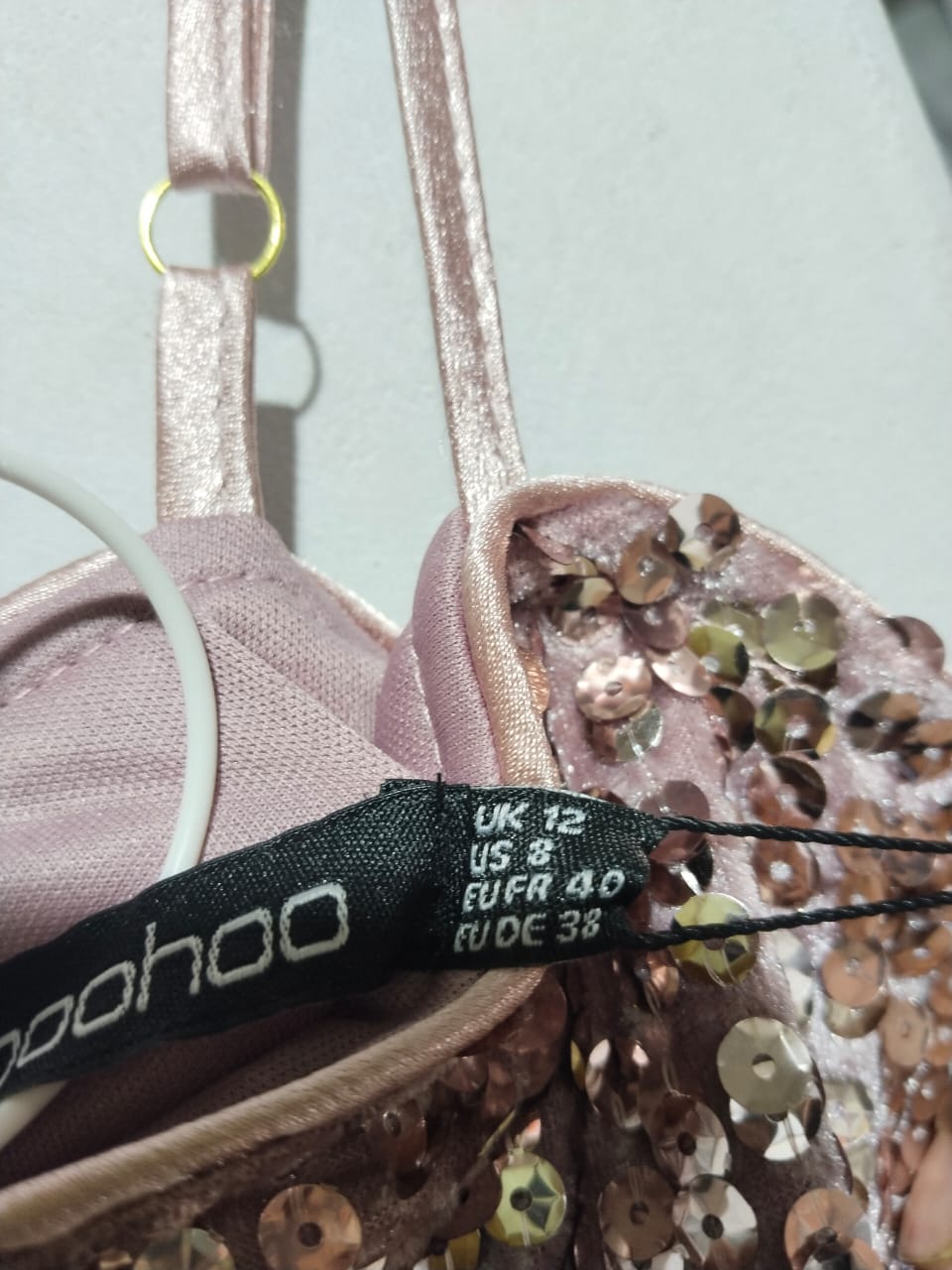 BOOHOO|M|BUST 16|Rose Gold Sequined Flare-Leg Jumpsuit