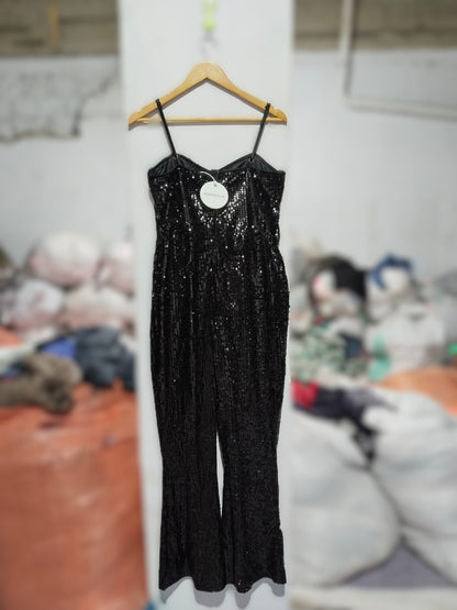 BOOHOO|L|BUST 16|Sequined Flare-Leg Jumpsuit BLACK