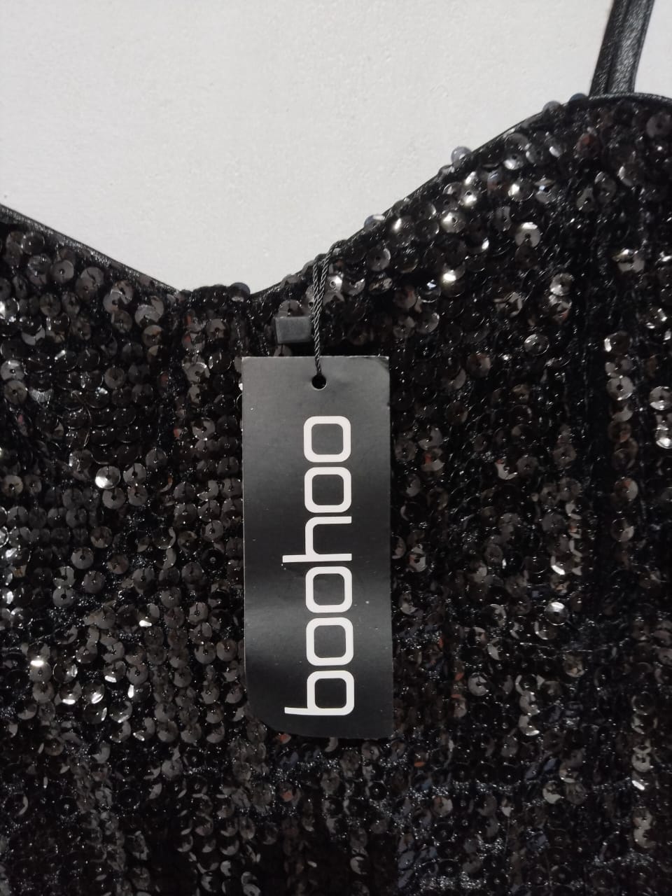 BOOHOO|L|BUST 16|Sequined Flare-Leg Jumpsuit BLACK