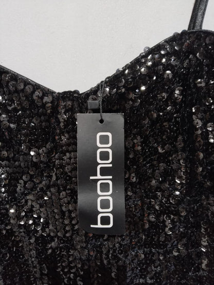 BOOHOO|L|BUST 16|Sequined Flare-Leg Jumpsuit BLACK