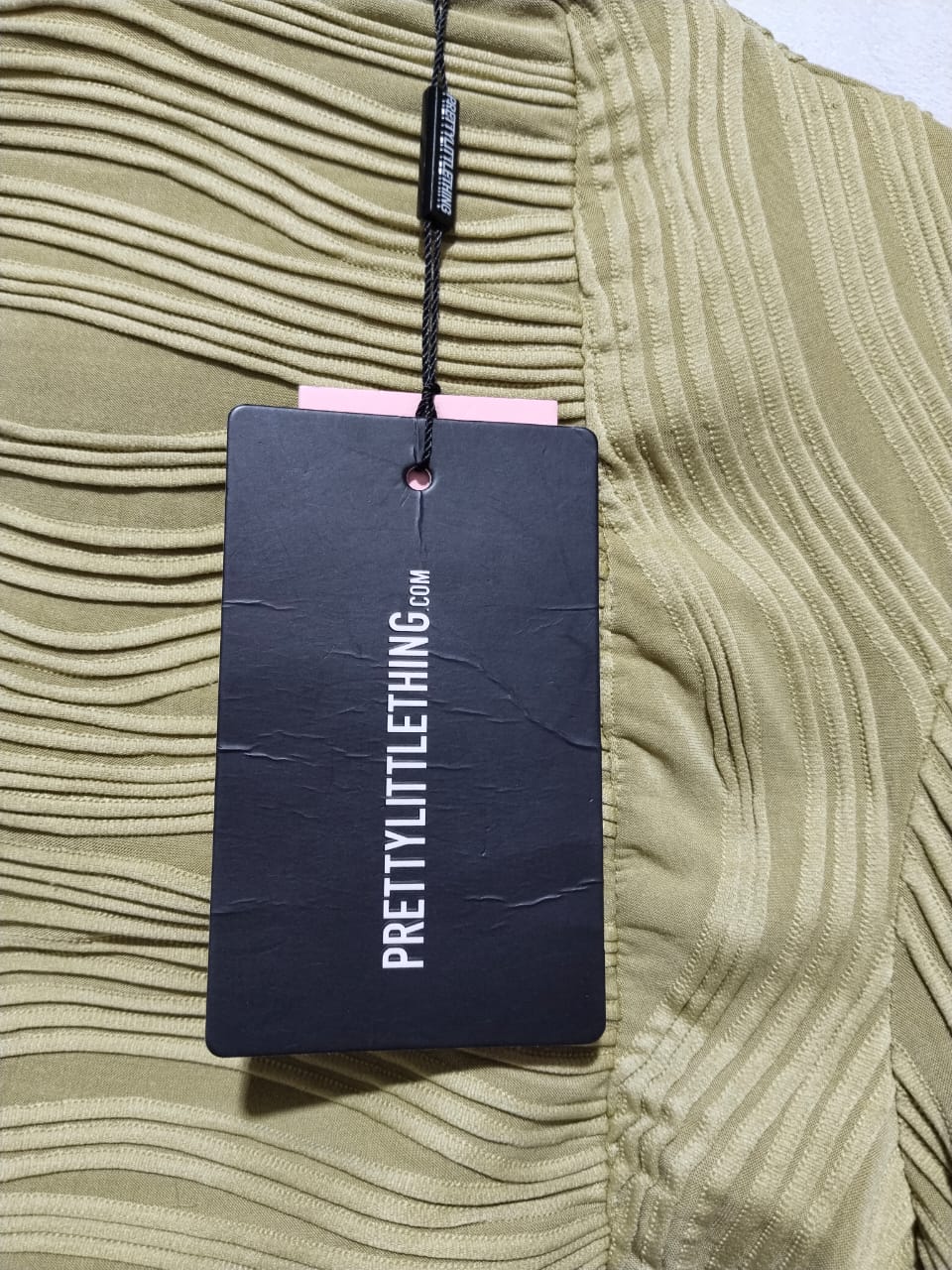 PRETTY LITTLE THING|M|BUST 16| KHAKI RUCHED BODYCON MINI DRESS