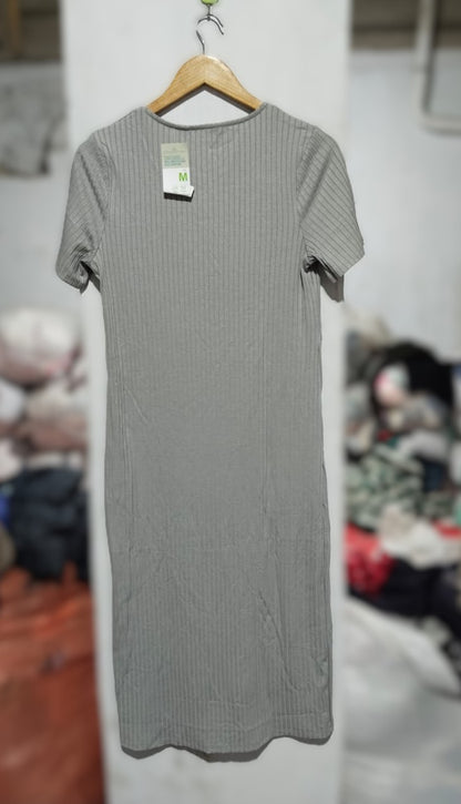 PRIMARK|M| GREY RIBBED SHORT SLEEVE MIDI DRESS