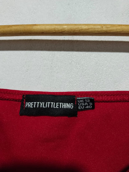 PRETTY LITTLE THING|M/L|BUST 16|RED OFF-THE-SHOULDER WRAP-FRONT BODYSUIT