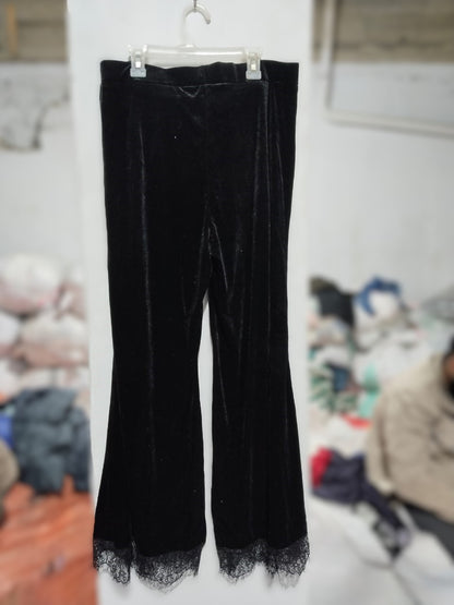 SHEIN CURVE|L/XL|WAIST 32|BLACK VELVET LACE FLARE LEG TROUSERS (