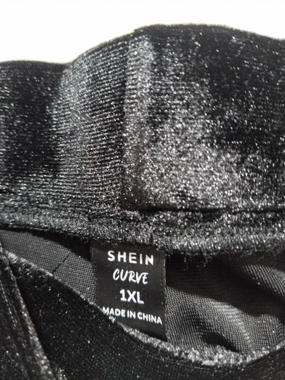 SHEIN CURVE|L/XL|WAIST 32|BLACK VELVET LACE FLARE LEG TROUSERS (