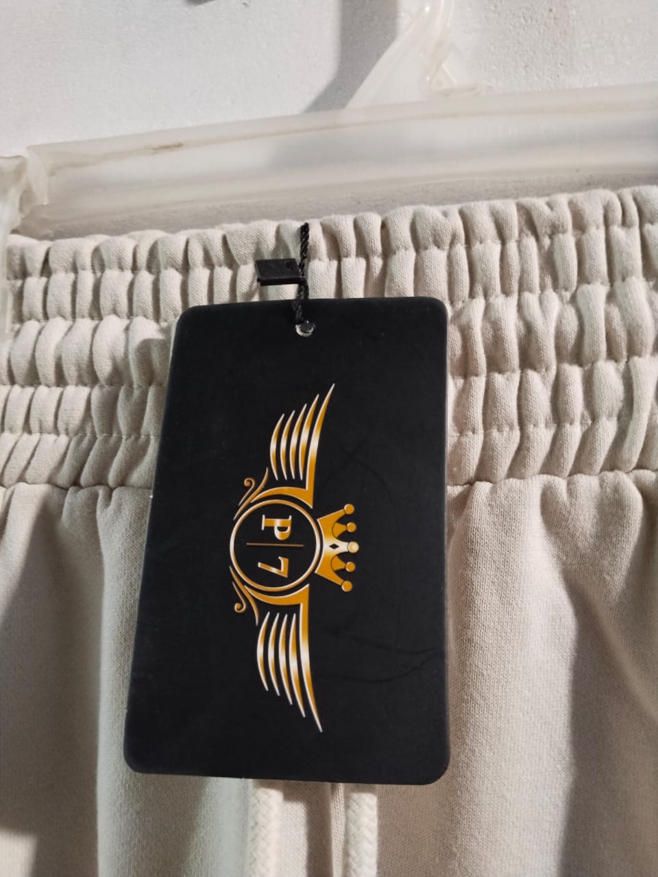 P/7|S|WAIST 24|BEIGE ELASTIC WAIST WIDE LEG TROUSERS