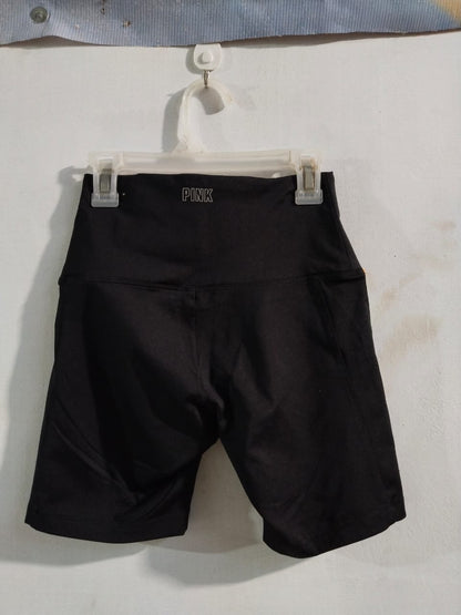 PINK ACIVE|XS|WAIST 22|BLACK HIGH-WAISTED BIKE SHORTS WITH A MULTICOLOR SIDE STRIPE