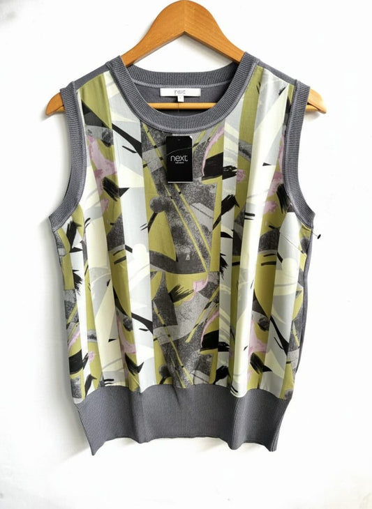 NEXT|M/L|BUST 19|NEXT GRAPHIC PRINT SLEEVELESS KNIT TOP