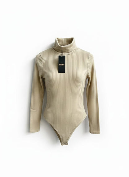 MISSPAP|M|BEIGE RIBBED TURTLENECK BODYSUIT