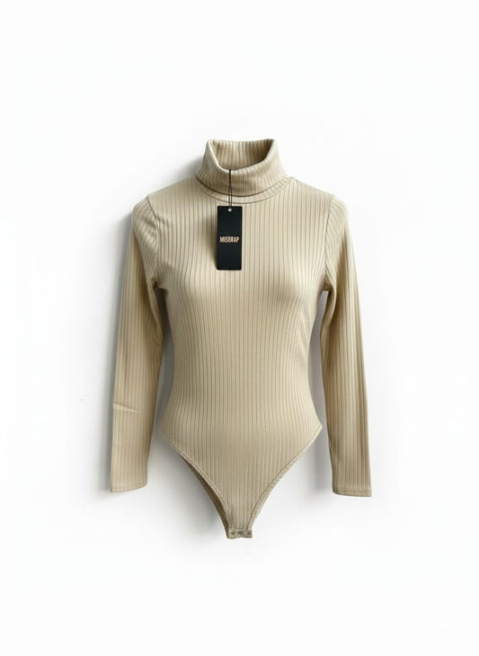 MISSPAP|M|BEIGE RIBBED TURTLENECK BODYSUIT