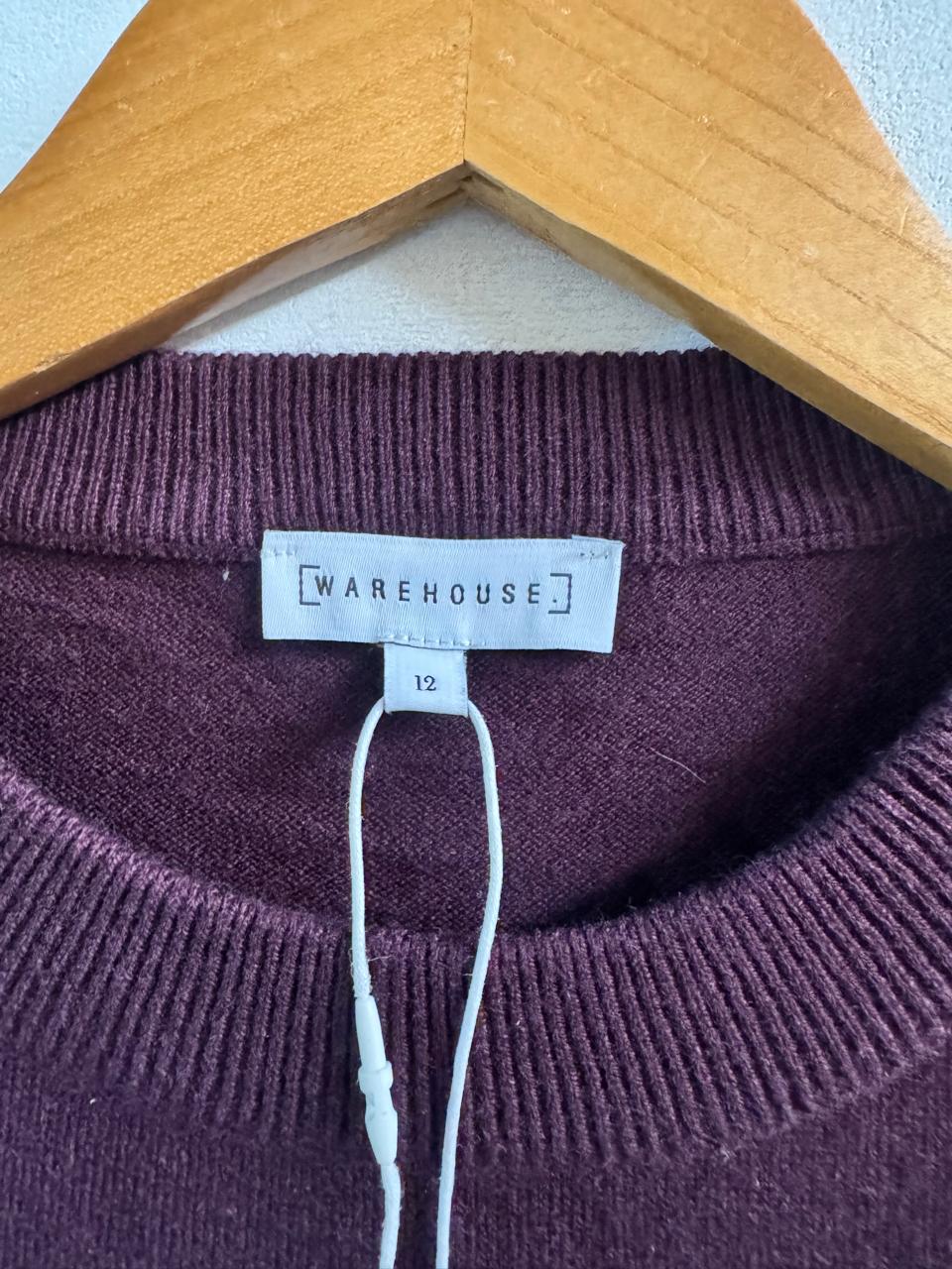 WAREHOUSE|M/L|BUST 22|MAROON LONG-SLEEVED KNIT MIDI DRESS