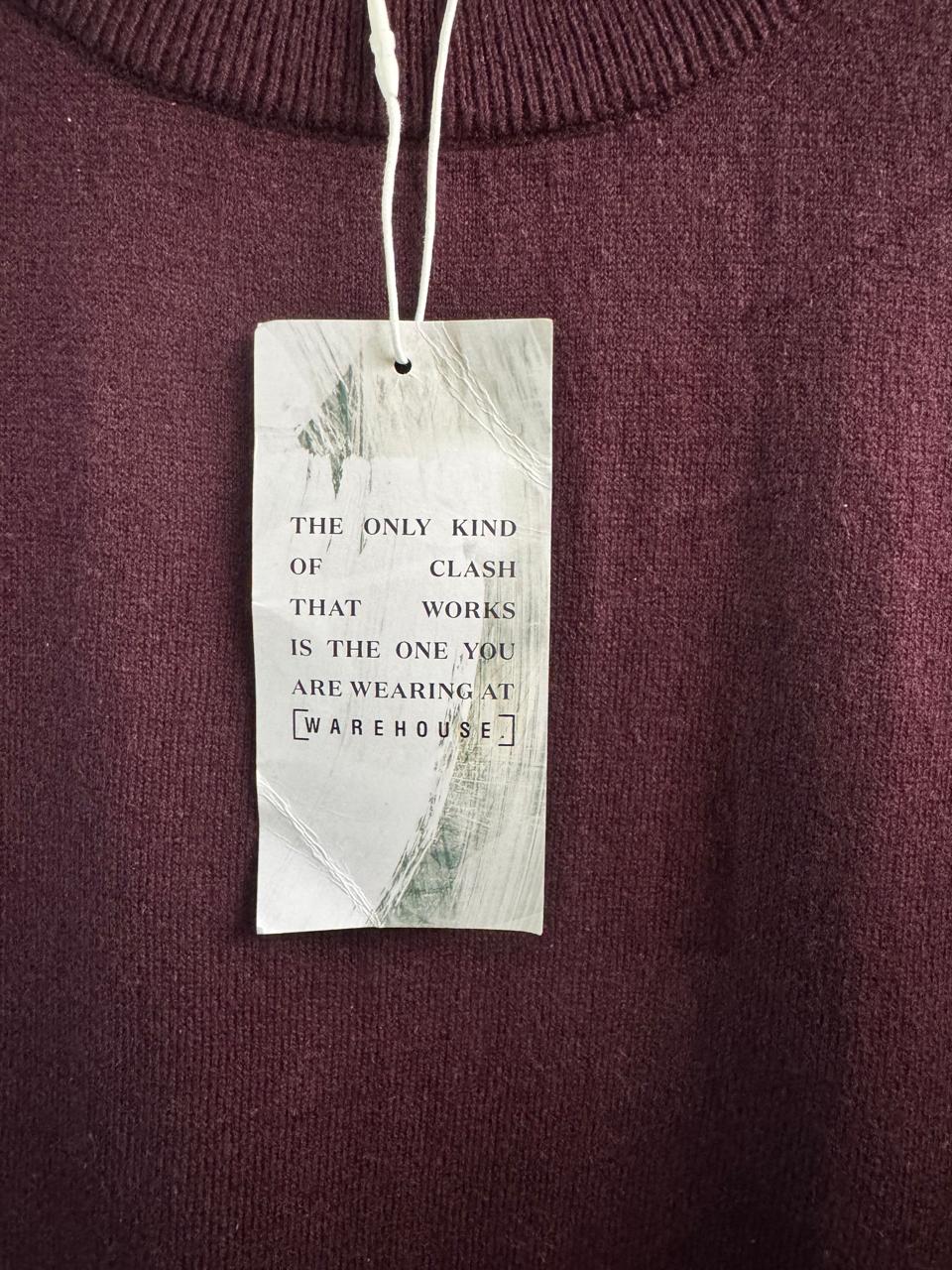 WAREHOUSE|M/L|BUST 22|MAROON LONG-SLEEVED KNIT MIDI DRESS