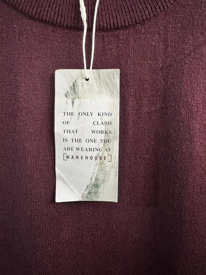 WAREHOUSE|M/L|BUST 22|MAROON LONG-SLEEVED KNIT MIDI DRESS