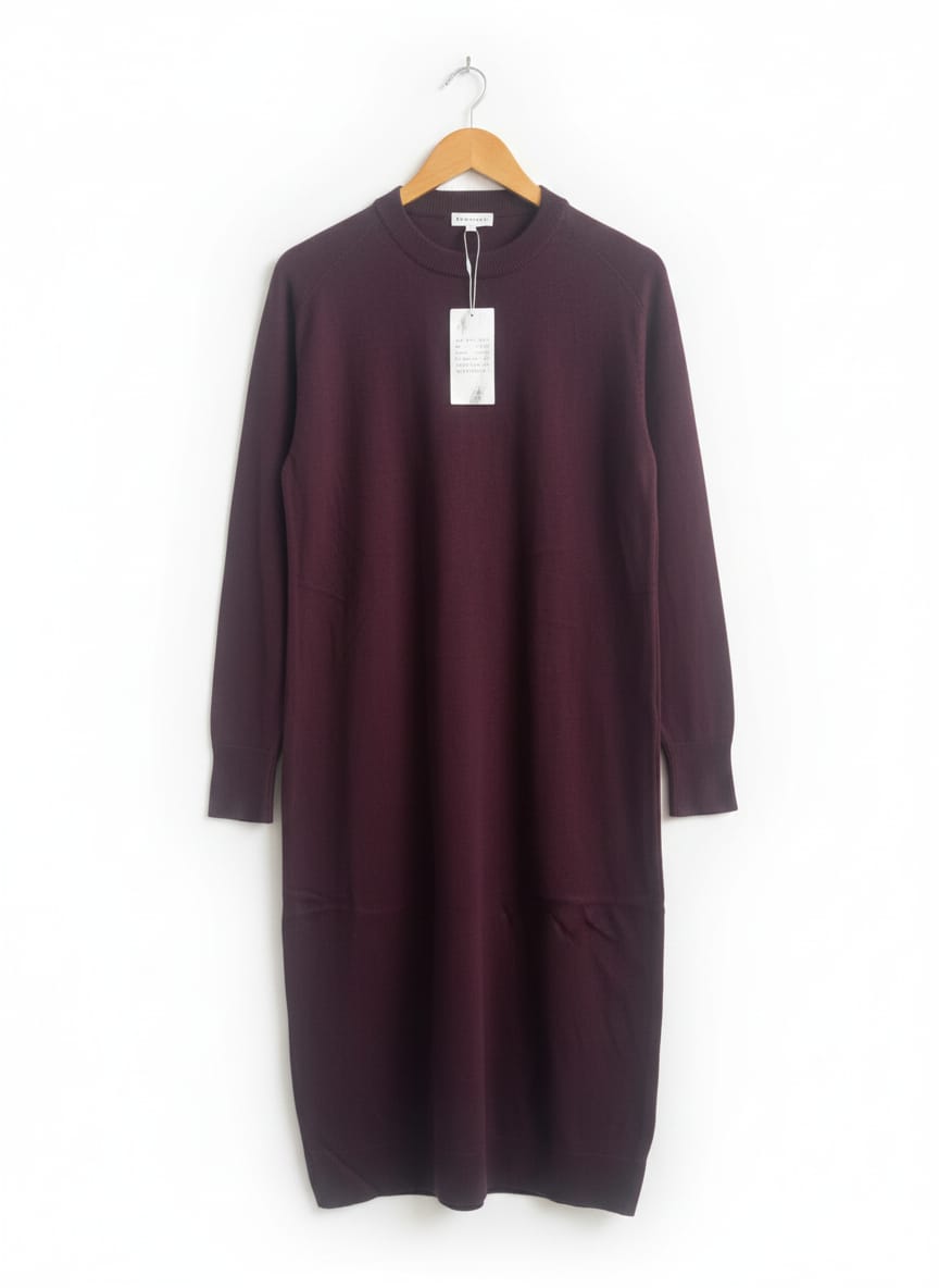 WAREHOUSE|M/L|BUST 22|MAROON LONG-SLEEVED KNIT MIDI DRESS