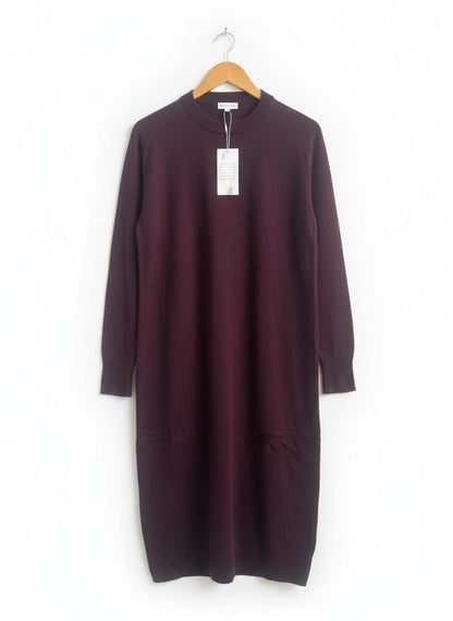 WAREHOUSE|M/L|BUST 22|MAROON LONG-SLEEVED KNIT MIDI DRESS