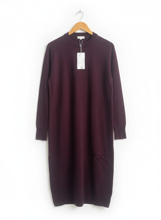 WAREHOUSE|M/L|BUST 22|MAROON LONG-SLEEVED KNIT MIDI DRESS