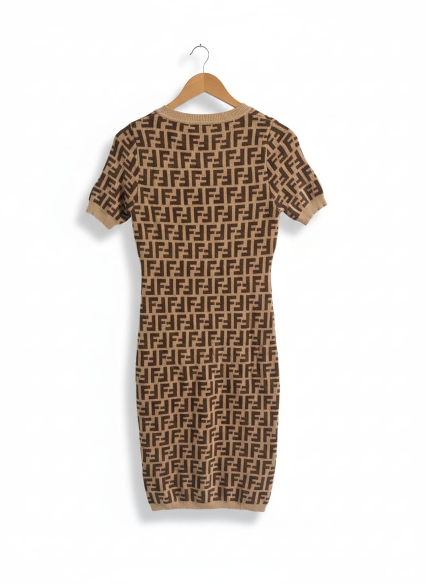 FENDI|S|BUST 15|FF-Logo Knitted Midi Dress