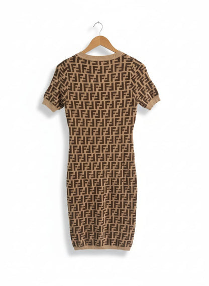 FENDI|S|BUST 15|FF-Logo Knitted Midi Dress
