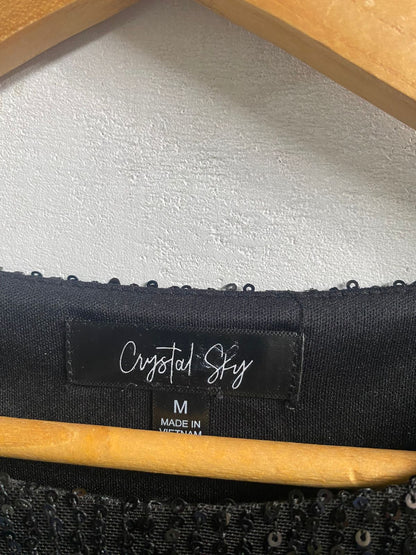 CRYSTAL SKY|M|BUST 17|BLACK SEQUIN LONG SLEEVE DRESS