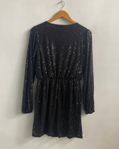 CRYSTAL SKY|M|BUST 17|BLACK SEQUIN LONG SLEEVE DRESS