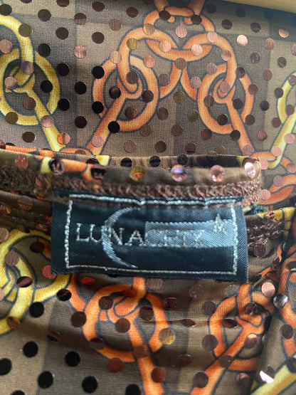 LUNA CHIX|S|BUST 14| BROWN PATTERNED COWL NECK SLEEVELESS DRESS