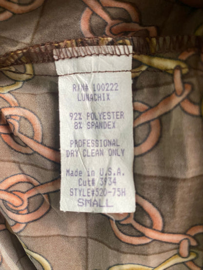 LUNA CHIX|S|BUST 14| BROWN PATTERNED COWL NECK SLEEVELESS DRESS
