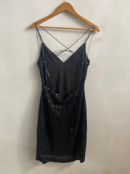 B.SMART|L|BUST 15| BLACK SEQUIN MINI DRESS WITH CRISS-CROSS BACK