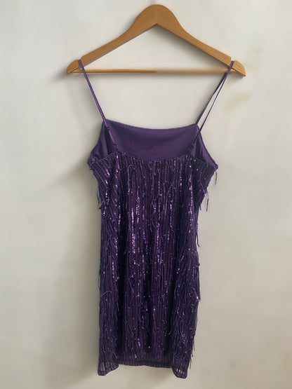 TRIXXI|S|BUST 14|PURPLE SEQUIN FRINGE MINI DRESS