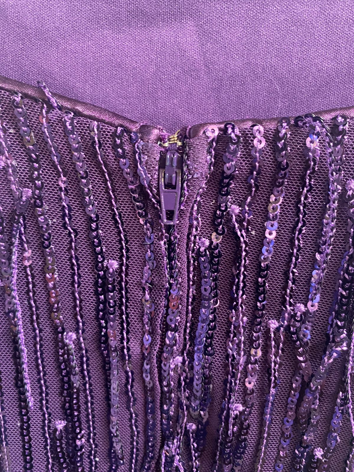 TRIXXI|S|BUST 14|PURPLE SEQUIN FRINGE MINI DRESS