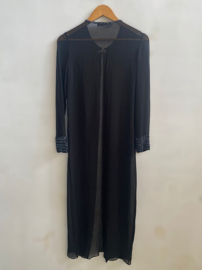 JKARA NEWYORK|S/M|BUST 18|BLACK SHEER EMBLAZONED DUSTER ABAYA