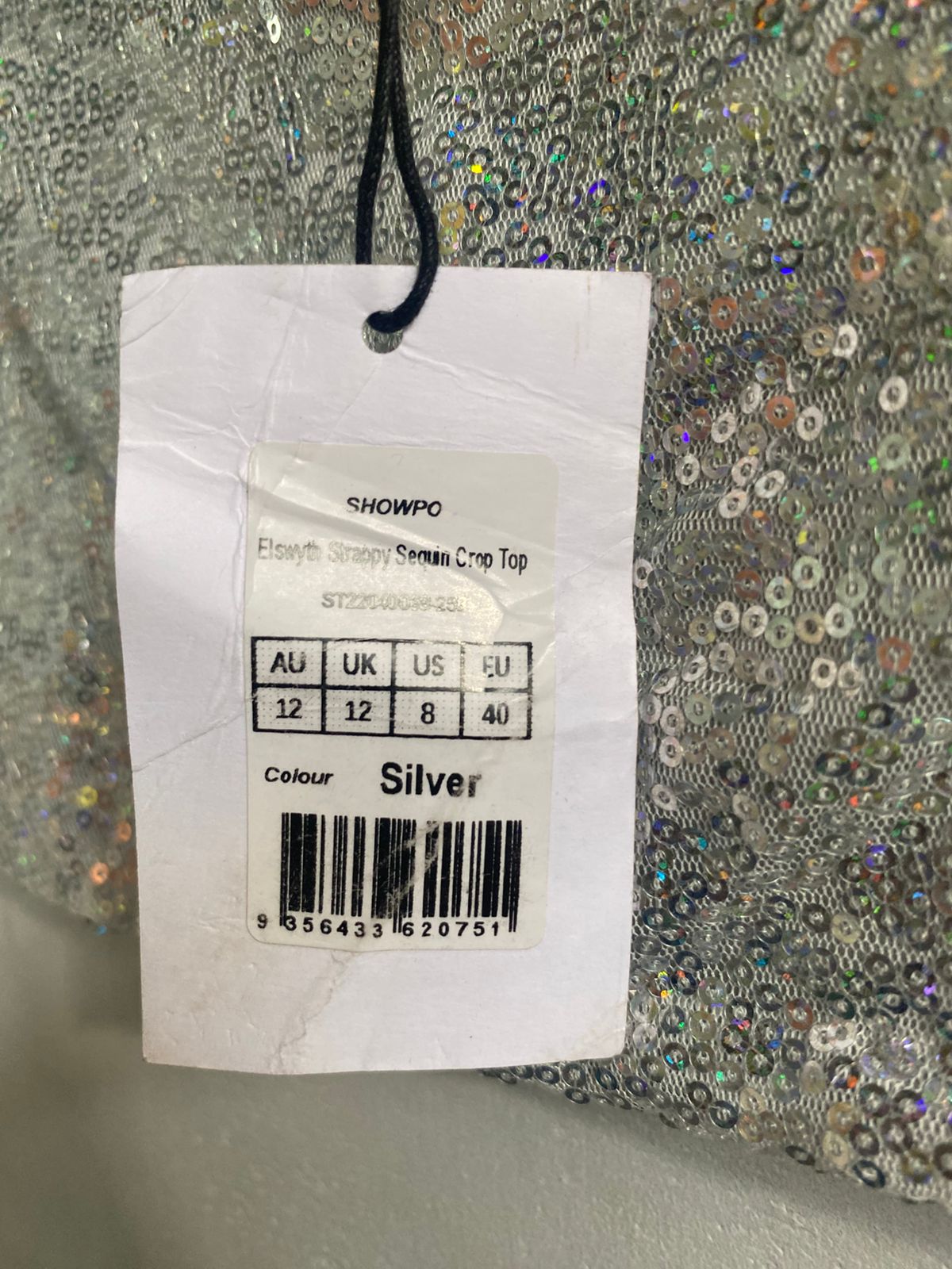 SHOWPO|M|BUST 17|STRAPPY SEQUIN CROP CAMI TOP IN SILVER