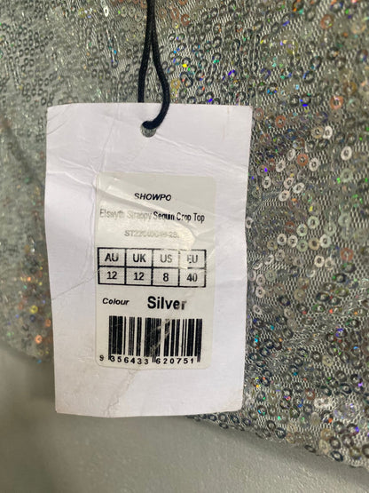 SHOWPO|M|BUST 17|STRAPPY SEQUIN CROP CAMI TOP IN SILVER