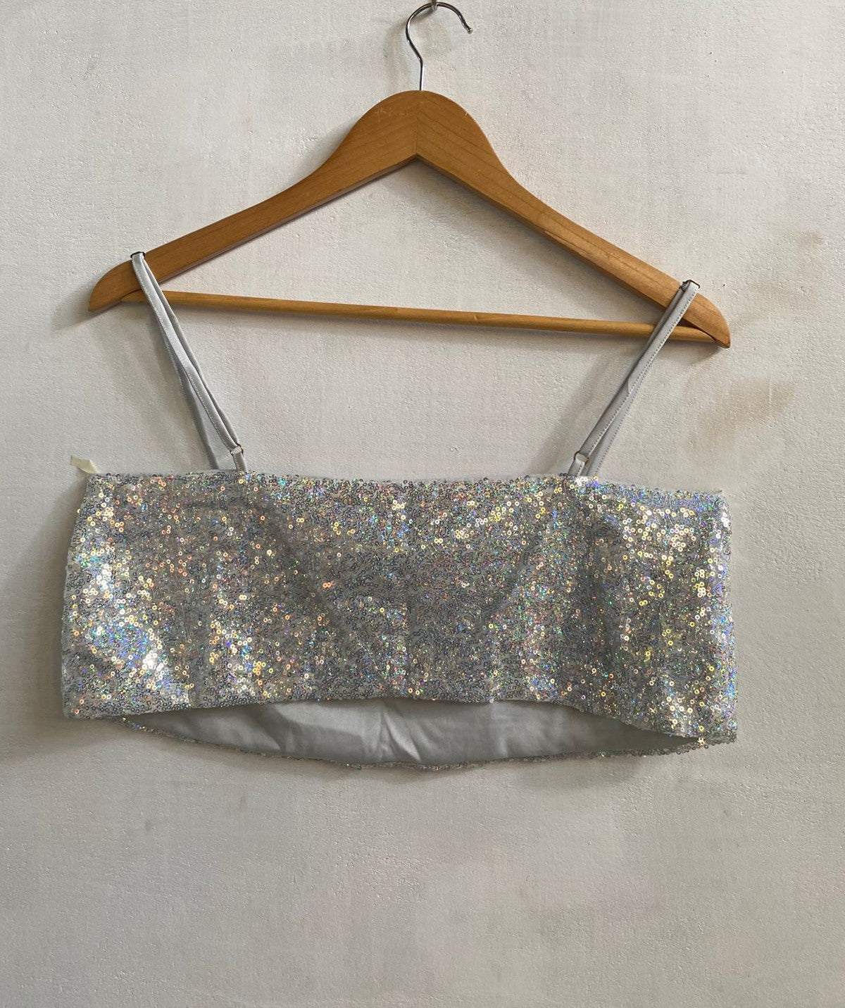SHOWPO|M|BUST 17|STRAPPY SEQUIN CROP CAMI TOP IN SILVER