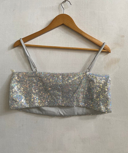 SHOWPO|M|BUST 17|STRAPPY SEQUIN CROP CAMI TOP IN SILVER