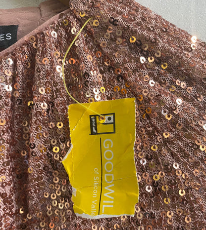 SINCERELY JULES|S|BUST 18|ROSE GOLD SEQUIN LONG SLEEVE CROP TOP