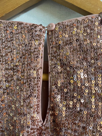 SINCERELY JULES|S|BUST 18|ROSE GOLD SEQUIN LONG SLEEVE CROP TOP