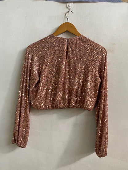 SINCERELY JULES|S|BUST 18|ROSE GOLD SEQUIN LONG SLEEVE CROP TOP